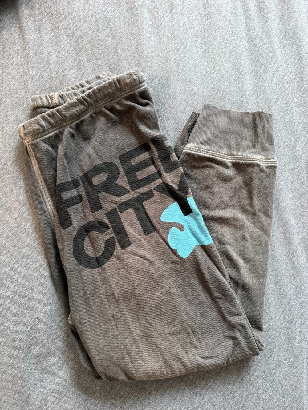 FREECITY Grey Crop Sweatpants with Teal Logo